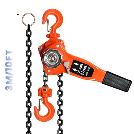 0.75T/3M Lever Block, Lever Chain Hoist, Orange Come Along Manual Chain Hoist with 1650 LBS Capacity & Rubber Grip for Garage Factory Dock
