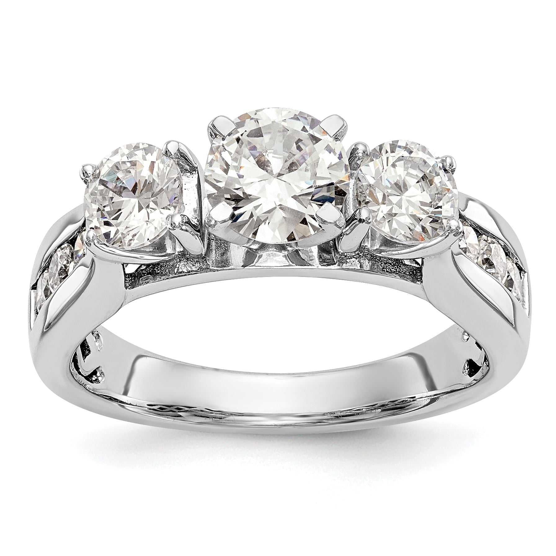 0.75ct. CZ Solid Real 14K White Gold Peg Set 3-Stone Engagement Ring ...