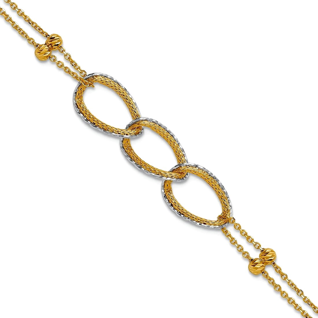 0.75mm 14k Solid Gold Two-tone Pol Texture Sparkle-Cut 2-strand Oval ...