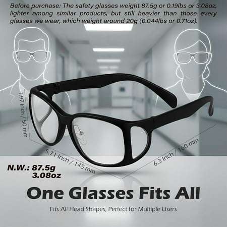 0.75mm Pb X-Ray Lead Protection Glasses with Side Shields, Storage Case, Cleaning Cloth, and Eyeglass Strap