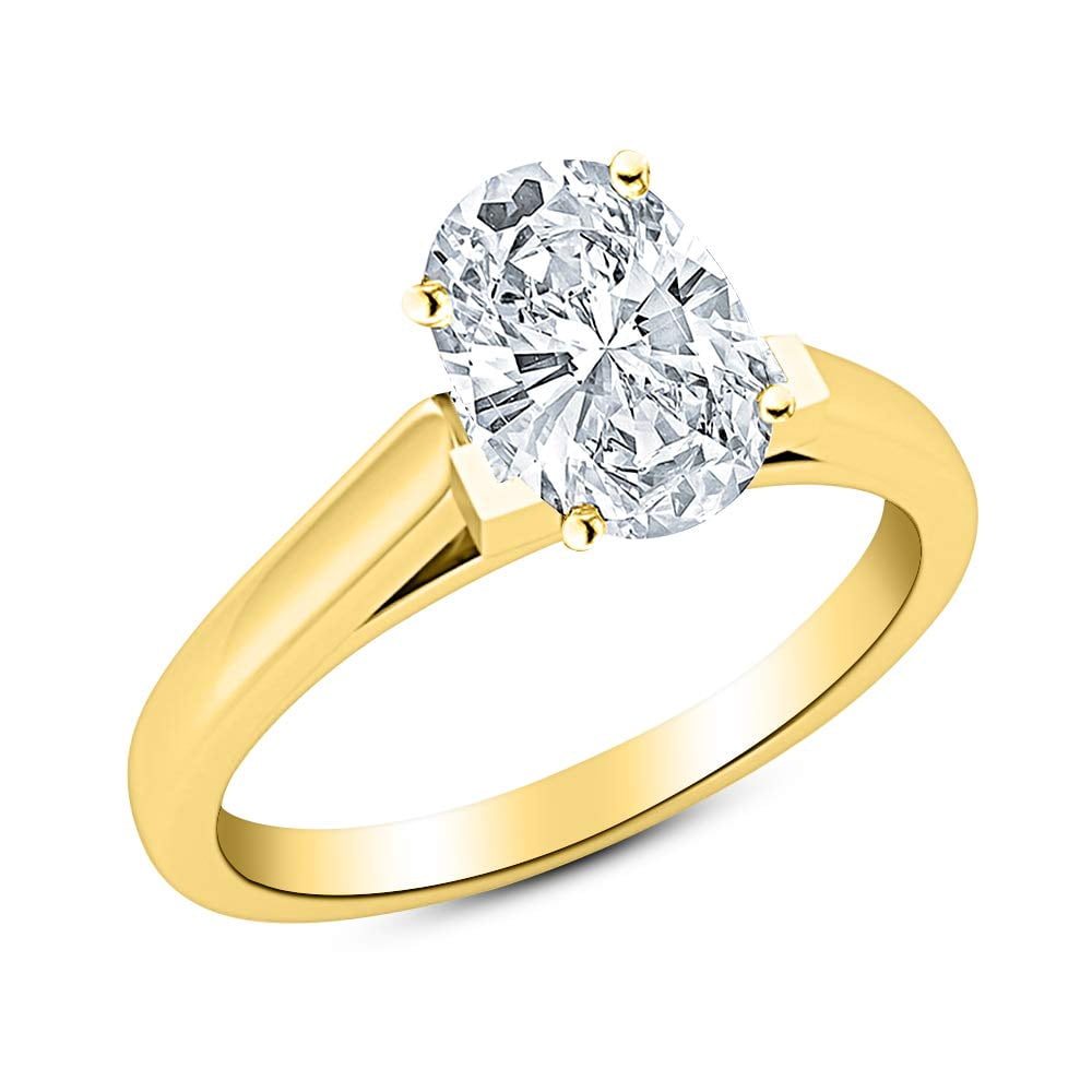 All Gold Ring 0.76 Carat 18K Yellow Gold Oval Cut GIA Certified Cathedral Solitaire ...
