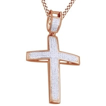 0.76 Ct Round Cut White Natural Diamond Cross Pendant Necklace In 14K Solid Rose Gold