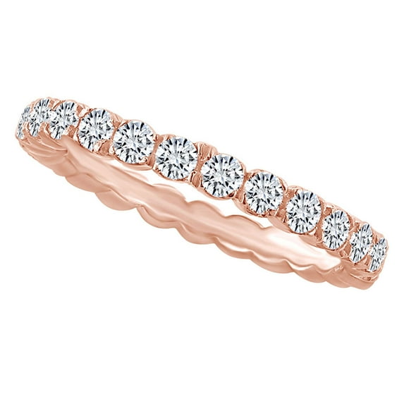 AFFY 0.77 Carat Round Shape White Natural Diamond Eternity Wedding Band Ring 18k Solid Rose Gold Ring Size-7