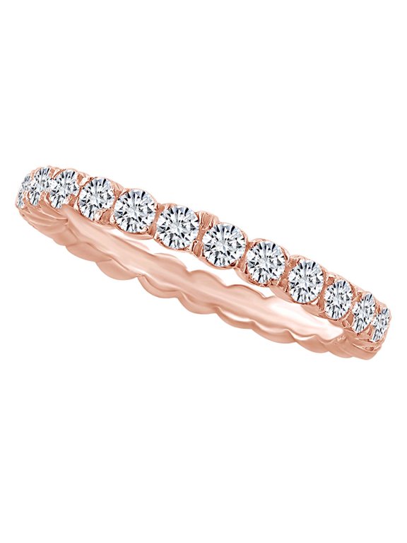 0.77 Carat Round Shape White Natural Diamond Eternity Wedding Band Ring 18k Solid Rose Gold Ring Size-9.5
