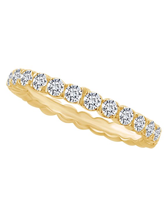 0.77 Carat Round Shape White Natural Diamond Eternity Wedding Band Ring 18k Solid Yellow Gold Ring Size-7