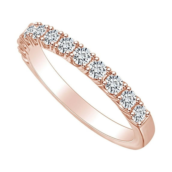 AFFY 0.77 Carat Round Shape White Natural Diamond Half Eternity Wedding Band Ring 18k Solid Rose Gold Ring Size-6.5