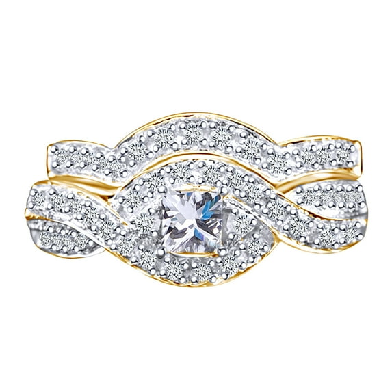 AFFY 0.77 Carats Round & Princess Cut White Natural Diamond Infinity Engagement Ring Bridal Set 14k Solid Yellow Gold