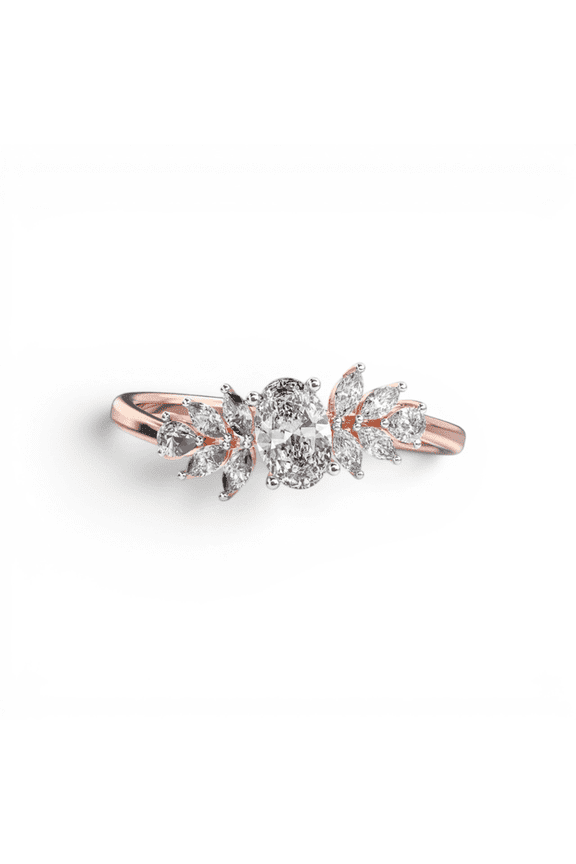 0.77 Ct Oval Cut Diamond Radiant Dewdrop Starlight Cascade Ring For Woman Jewelry | 14K Gold Plated Tow Tone Handmade Solitaire Engagement Ring Gift For Her