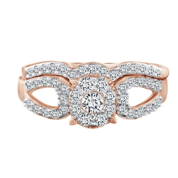 AFFY 0.77 Cttw Round Cut White Natural Diamond Wedding Bridal Ring Set 10K Solid Rose Gold Ring Size-8