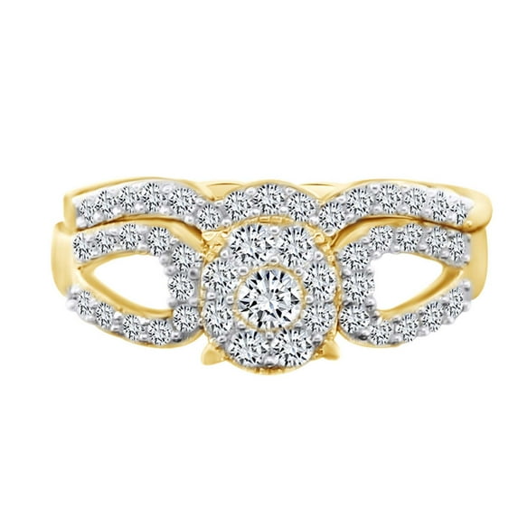 AFFY 0.77 Cttw Round Cut White Natural Diamond Wedding Bridal Ring Set 10K Solid Yellow Gold Ring Size-5.5