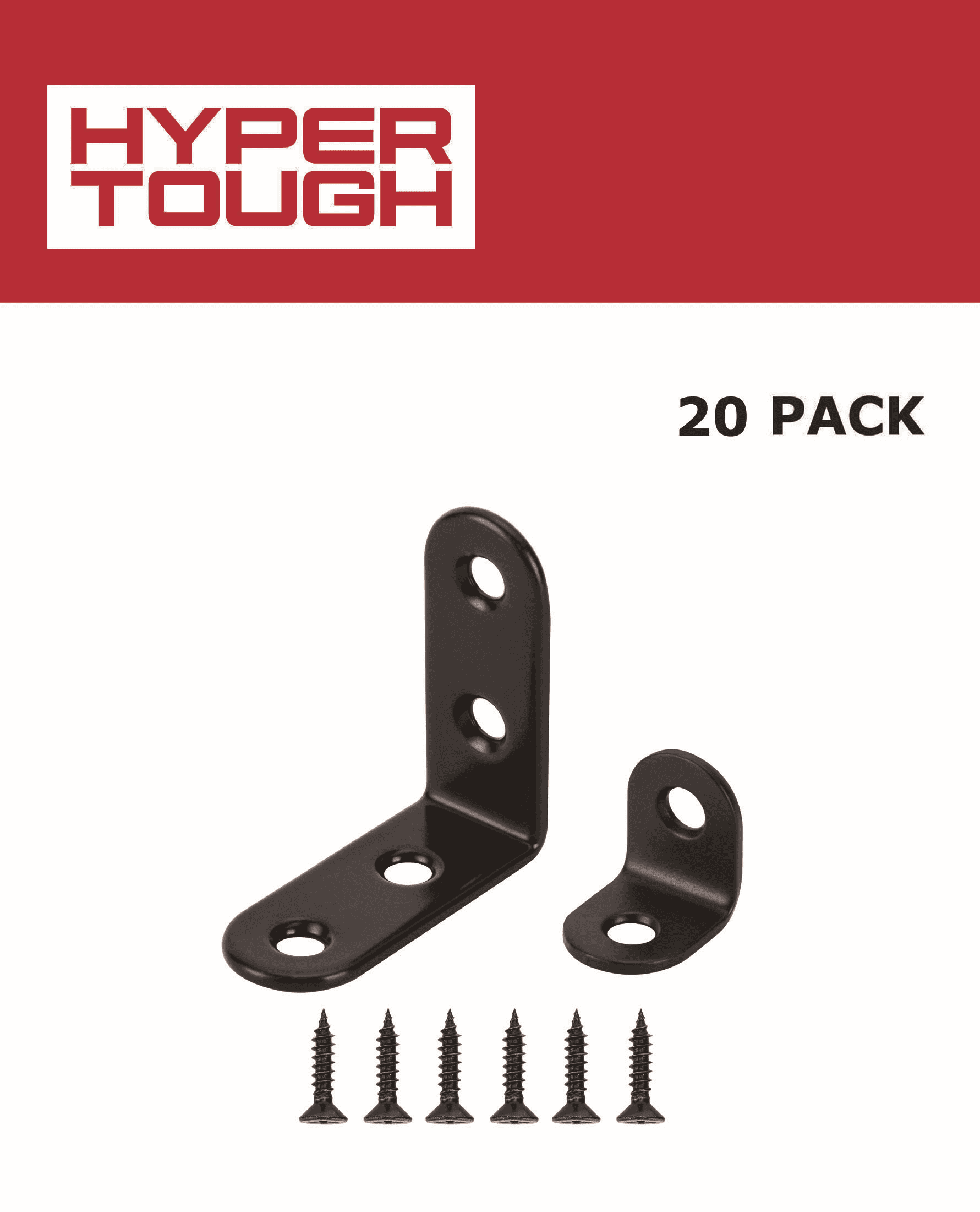 Hyper Tough Multiple Sizes 1.57 & 0.79 in. Stainless Steel Corner Brace Kit with Screws, Black, 20 Pack