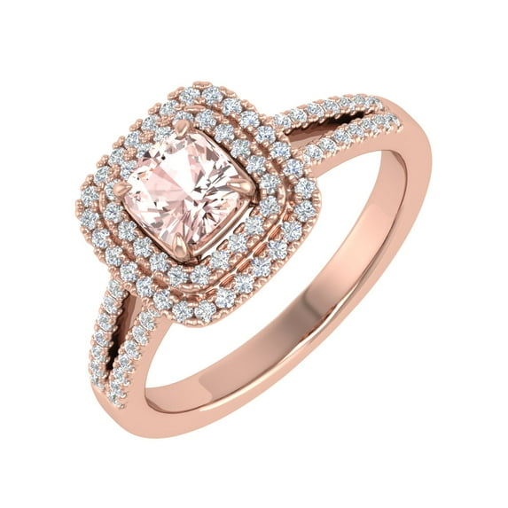 0.79 Carat White Natural Diamond and Cushion Shaped Morganite Color Stone Engagement Ring in 14K Rose Gold (Ring Size 8.5) (SI1-SI2 Clarity)