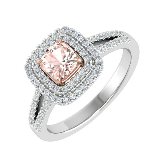 0.79 Carat White Natural Diamond and Cushion Shaped Morganite Color Stone Engagement Ring in 14K White Gold (Ring Size 6) (SI1-SI2 Clarity)