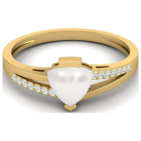 0.79 Cts Trillion Shape Pearl Solitaire 925 Sterling Silver Gold Vermeil Split Shank Classic Engagement Valentines Day Gifts Ring For Women