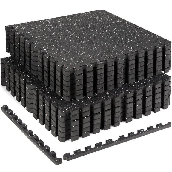 0.79" Extra Thick Rubber Top Gym Flooring, 12 Tiles 48 Sq Ft Heavy Duty Interlocking Exercise Mats, High Density EVA Foam Non-Slip Workout Mat for Home Gym & Garage, 24x24in, Black/White