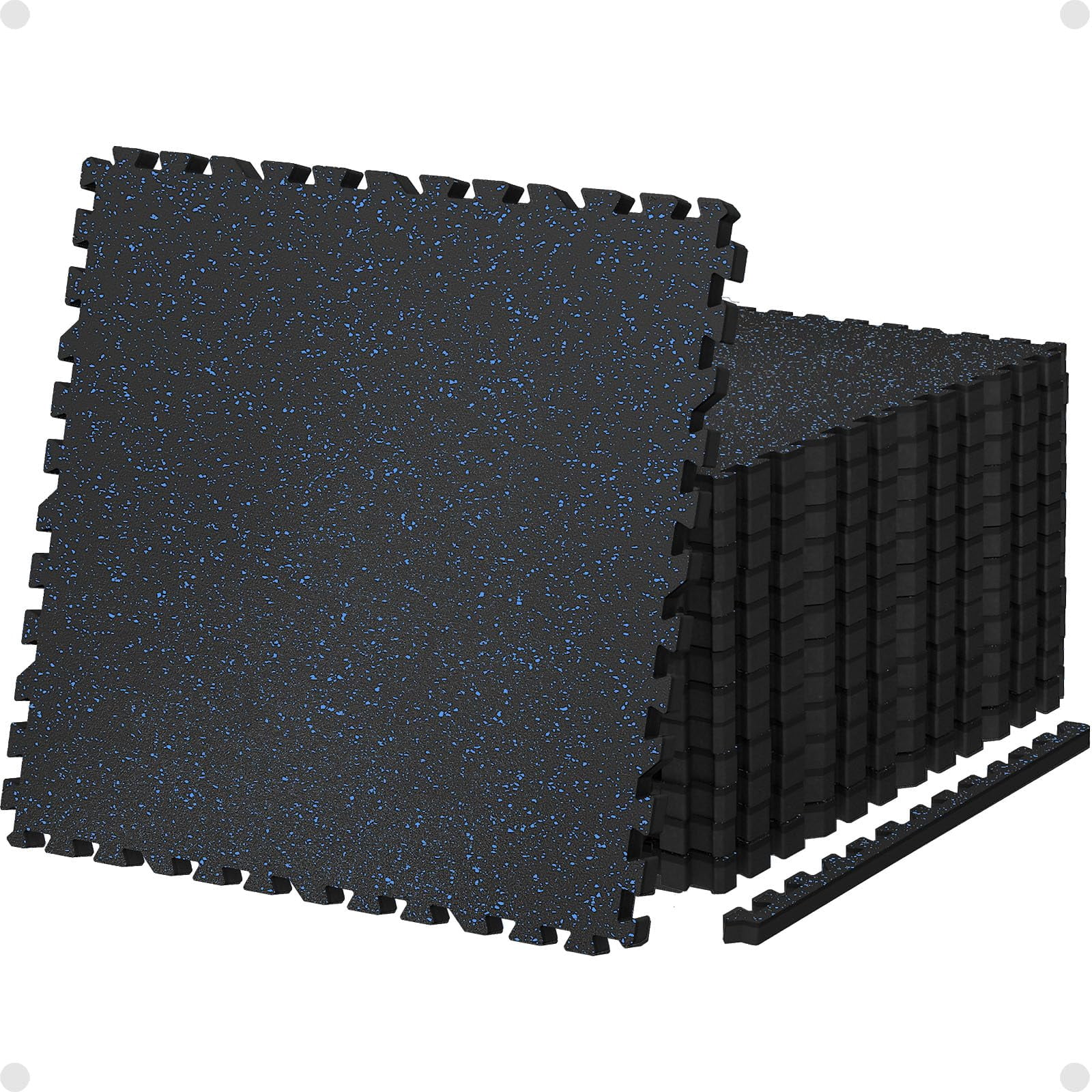 0.79in Thick 24 Sq Ft Exercise Equipment Mats  6 Tiles Upgraded Rubber Top With High Density Eva Foam Large Interlocking Puzzle Gym Flooring For Home Heavy Weight Workout Black & Blue