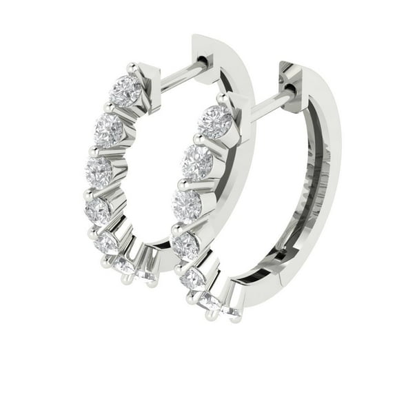 0.7Ct Brilliant Round Cut Hoop Synthetic White Sapphire 14K White Solid Solid Gold Everyday Dainty Earrings Lever Back