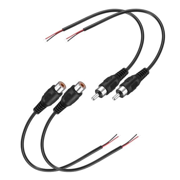 0.7FT RCA to Bare Wire Speaker Cable, 22AWG Replacement Black RCA Male Female Plug to Open End Pigtail Audio Cable Connector Adapter for Amplifier, Home Audio Speakers, Pack of 4