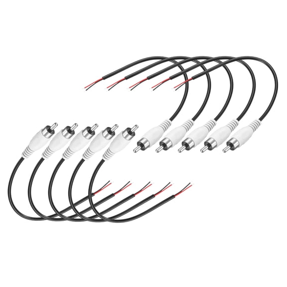 0.7FT RCA to Bare Wire Speaker Cable, 22AWG Replacement White RCA Male Plug to Open End Pigtail Audio Cable Connector Adapter for Amplifier, Home Audio Speakers, Pack of 10