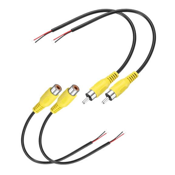0.7FT RCA to Bare Wire Speaker Cable, 22AWG Replacement Yellow RCA Male Female Plug to Open End Pigtail Audio Cable Connector Adapter for Amplifier, Home Audio Speakers, Pack of 4