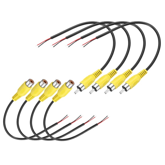 0.7FT RCA to Bare Wire Speaker Cable, 22AWG Replacement Yellow RCA Male Female Plug to Open End Pigtail Audio Cable Connector Adapter for Amplifier, Home Audio Speakers, Pack of 8