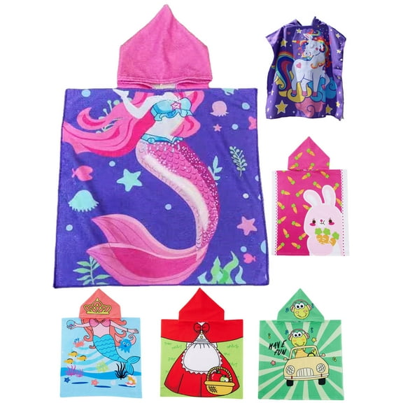 0-7T Beach Towel with Hood Boys Girls Hooded Towels Bath Robe for Toddler/Little Kids 24" x 48"