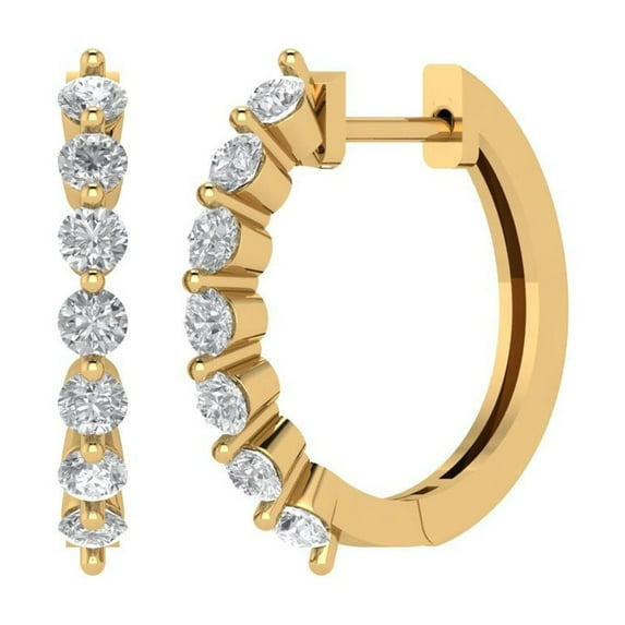 14K Solid Gold Lever Back Stud Earrings for Women | 0.84 cttw Round Cut White Sapphire | Yellow Gold