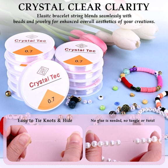 0.7mm Clear Elastic String for Bracelet Making - 10 Rolls Stretchy Crystal Bead Cord, Jewelry Making Supplies for Friendship Bracelets, Clay Beads & DIY Crafts (150m Total)