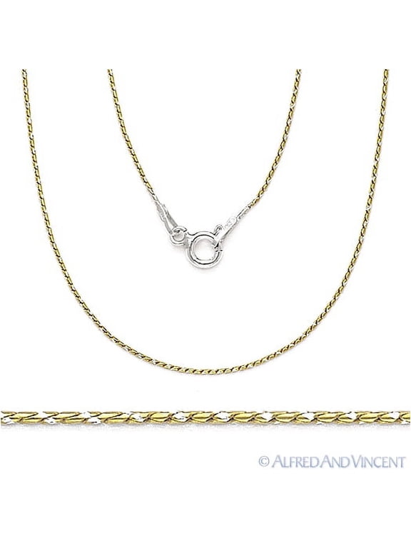 0.7mm Thin Snake Link Italian Chain Necklace in 2-Tone .925 Sterling Silver w/ 14k YG & Rhodium