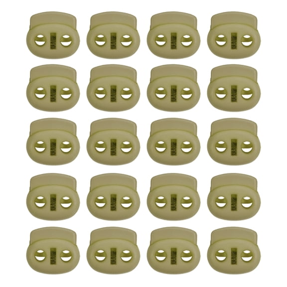 0.7x0.8" Cord Locks Double Hole Spring End Toggle Stopper, Beige, 30 Pack
