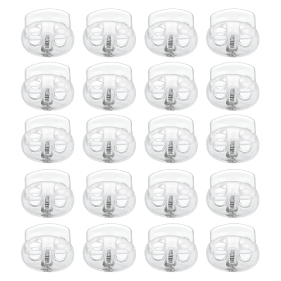 0.7x0.8" Cord Locks Double Hole Spring End Toggle Stopper, Clear, 100 Pack