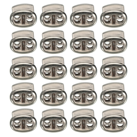 0.7x0.8" Cord Locks Double Hole Spring End Toggle Stopper, Silver, 30 Pack