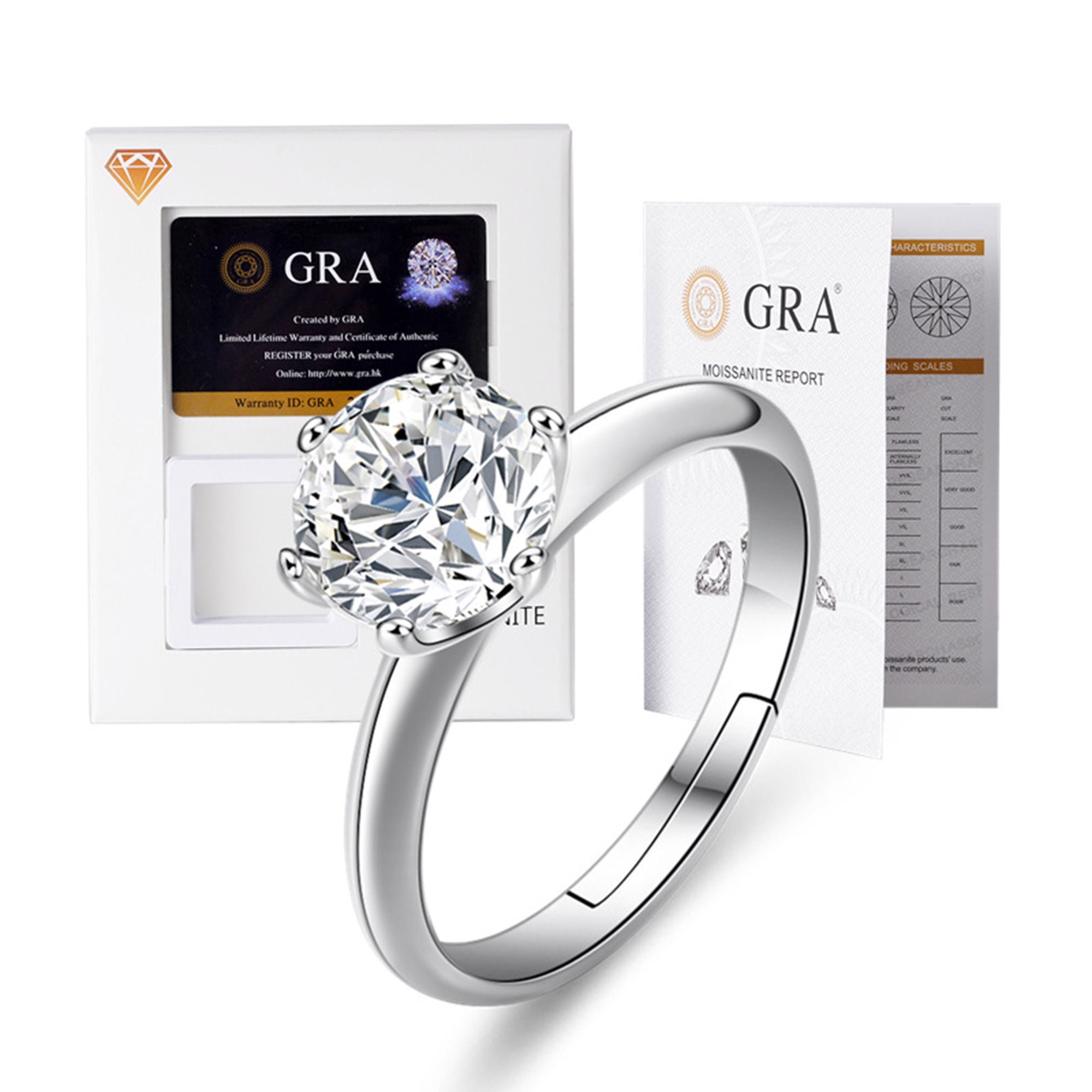 0.8 CT Moissanite Diamond for Women Engagement Ring D Color VVS1 Jewelry 18k White Gold Over Silver Rings with Adjustable Open