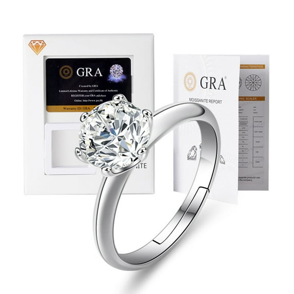 0.8 CT Moissanite Diamond for Women Engagement Ring D Color VVS1 Jewelry 18k White Gold Over Silver Rings with Adjustable Open