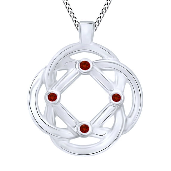 AFFY 0.8 CT Round Cut Simulated Red Garnet "Circle Of Love Interwoven" Pendant Necklace In 14k White Gold