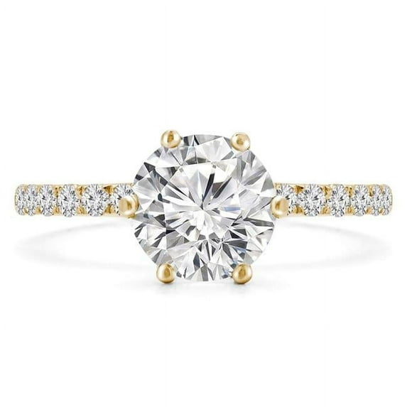 0.8 CTW Round Diamond 6-Prong Solitaire with Accents Engagement Ring in 14K Yellow Gold - Size 6