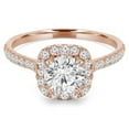 thumbnail image 1 of 0.8 CTW Round Diamond Cathedral Cushion Halo Engagement Ring with Accents in 14K Rose Gold - Size 5.5, 1 of 1