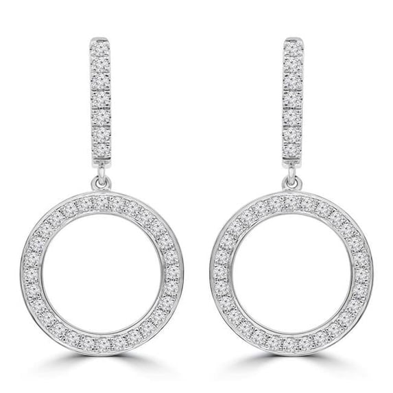 0.8 CTW Round Diamond Circle Drop & Dangle Earrings in 18K White Gold