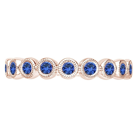 AFFY 0.8 Carat (Cttw) Round Simulated Blue Sapphire Engagement Band Ring 14K Solid Rose Gold Ring Size-10