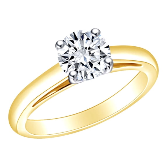 AFFY 0.8 Carat (Ctw) Round Shape White Natural Diamond Solitaire Engagement Ring In 14k Solid Yellow Gold Ring Size-5