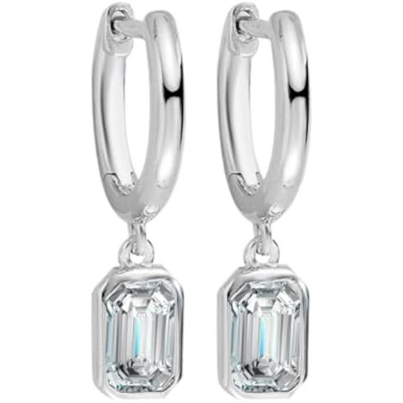 0.8 Carat Emerald cut Moissanite Earrings for Women 925 Sterling Silver Diamond Drop Earrings Wedding Earrings for Brides Lab Created Diamond Earrings Moissanite Dangle Earring 