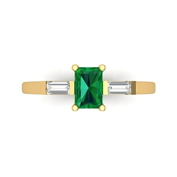 Three-Stone Engagement Ring for Women - 0.8ct Simulated Emerald in 18K Yellow Gold Promise Ring