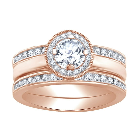 AFFY 0.8 Ct White Natural Diamond Enhancer Bridal Ring in 14k Rose Gold Ring Size - 12.5