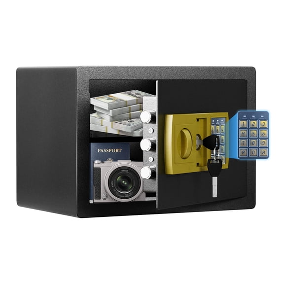 RIFLEWELL 0.8 Cub Safe Box - Small Home Safe for Money Jewelry Documents, Security Safe Box, Solid Steel Lock Box with Digital Electronic Security Keypad for Home Office Hotel (Black Gold)