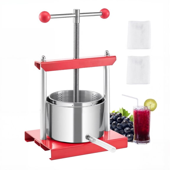 0.8 Gal 3L Fruit Wine Press with 2 Stainless Steel Barrels Manual Juice Maker for Cider Apple Grape Tincture Honey Olive Oil Making T Handle Outdoor Kitchen Home