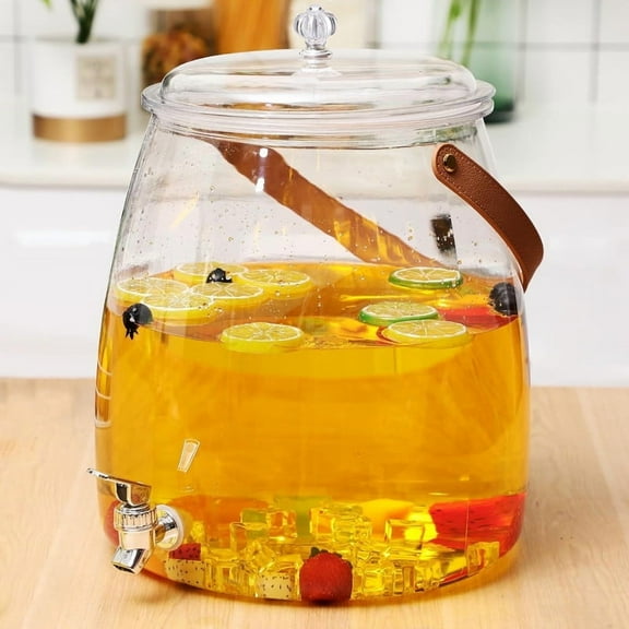 0.8 Gallon Plastic Beverage Container with Stainless Steel Spigot and Handle, Leakproof Iced Juice Water Lemonade Drink Bottles Dispensers for Parties Large Clear Pitcher with Lid, Clear