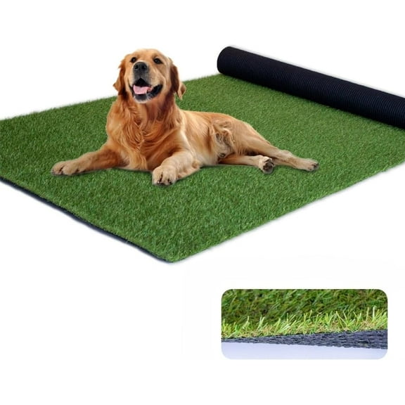 0.8 Inch Grass Height Artificial Grass 4FT x 8FT Customizable Flame Retardant UV Resistant Synthetic Grass Indoor Balcony, Entrance Decor Green Fake Turf Carpet