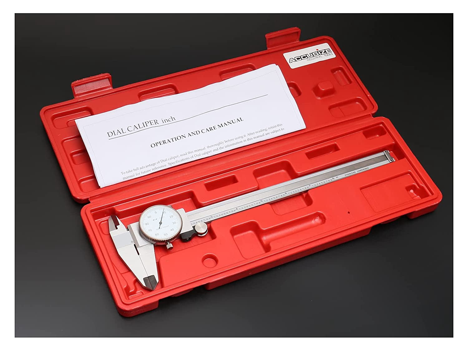 0-8'' by 0.001'' Precision Dial Caliper, Stainless Steel, in Fitted Box, P920-S218
