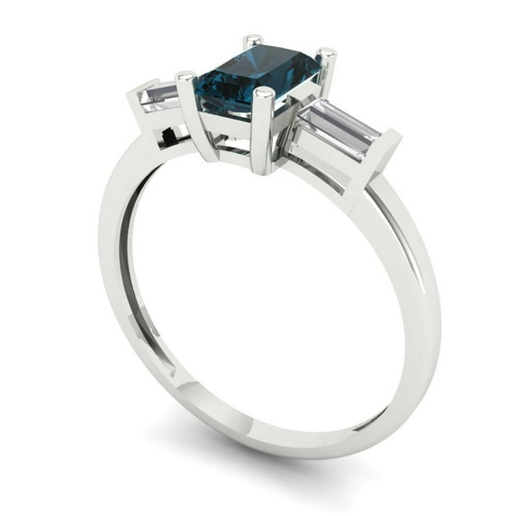 0.8 ct Brilliant Emerald Cut VVS1 Clear Zircon 18K White Solid Gold Three-Stone Wedding Bridal Anniversary Engagement Ring size 6.25