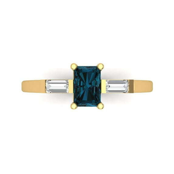 Three-Stone Engagement Ring for Women - 0.8ct Natural London Blue Topaz in 14K Yellow Gold Promise Ring